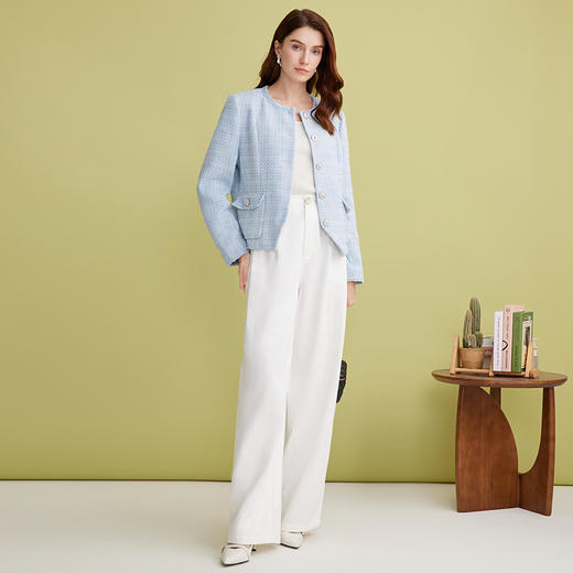 EITIE爱特爱粗花呢小香风浅蓝色短款显瘦气质外套春季新款A2503501 商品图3