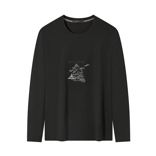 【新疆长绒棉】柒牌长袖男T恤2025春季新款休闲百搭黑色圆领上衣128T71850 商品图4