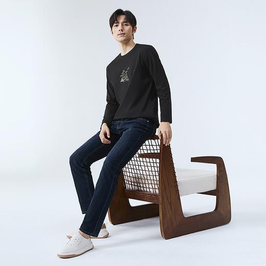 【新疆长绒棉】柒牌长袖男T恤2025春季新款休闲百搭黑色圆领上衣128T71850 商品图3