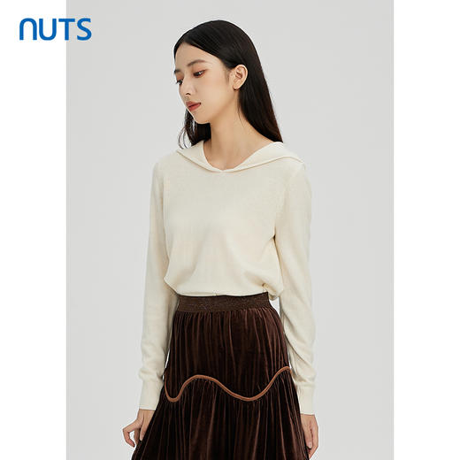 NUTS秋冬款气质百搭宽松显瘦设计感绵羊毛针织套头衫女241052245 商品图1