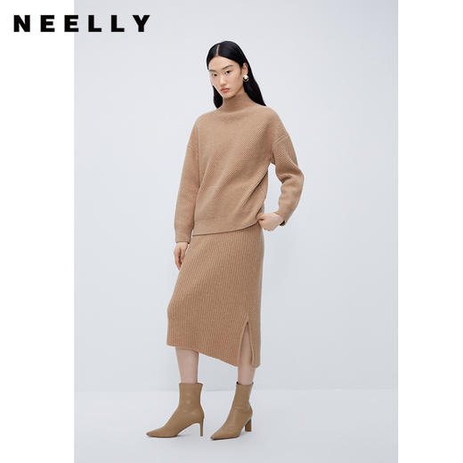 NEELLY纳俪商场同款驼色毛衣半身裙冬高级感时尚绵羊毛针织套装裙 商品图0