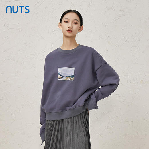 NUTS冬季新品时尚宽松遮肉休闲百搭保暖圆领印花卫衣女343021150 商品图0