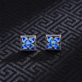 子佩集S925银【花开四溢】耳钉【ES00227】纯银方块珐琅彩2412