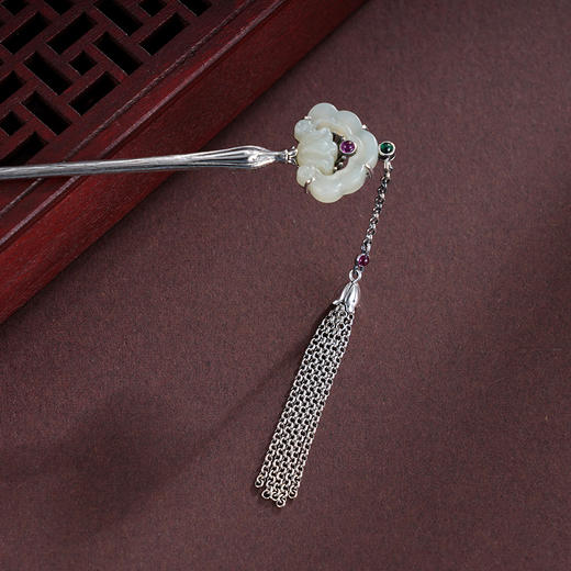 子佩集S925银【如意芳华】发簪【TS00080】纯银仿古和田玉2412 商品图4