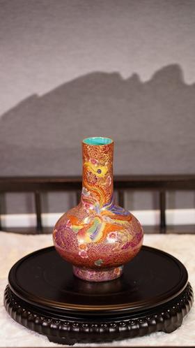 金丝珐琅胭脂红万花双凤天球