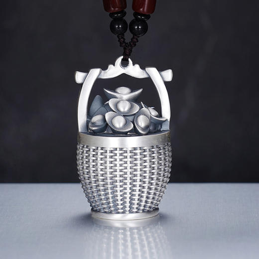 子佩集S999银【一桶金】手把件【DZ1013】纯银仿古大号底部可转动2412 商品图1