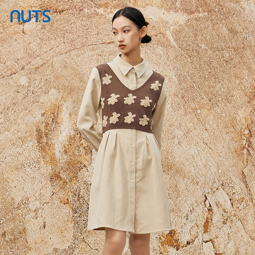 NUTS设计感气质百搭小众假两件修身衬衫长袖连衣裙女344101230 商品图0