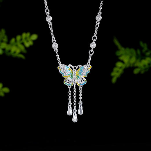 子佩集S990银【翩翩蝶舞】套链【QFTL012】纯银花丝珐琅彩项链蝴蝶2412 商品图1