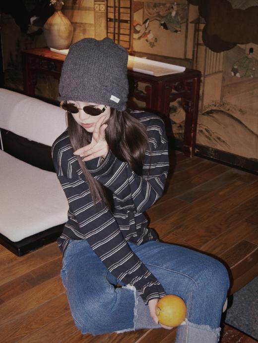 顺丰包邮洛诗琳35013叠穿外穿好帮手~汉麻莱赛尔黑条纹宽松T恤女815 商品图4