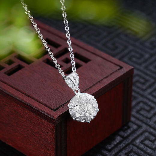 子佩集S990银【芳甸】套链【MXTL019】纯银花丝项链吊球2412 商品图1