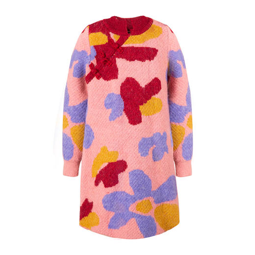 LittleNaive儿童中国风连衣裙冬季新款羊毛旗袍女童加厚针织裙 商品图4