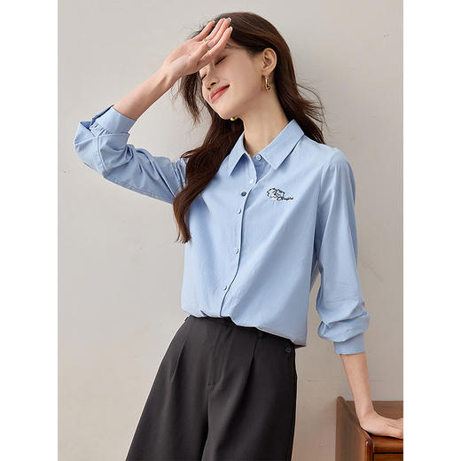 【专属特价】熙世界莱赛尔白色衬衫女2025春日新款气质宽松刺绣文艺风长袖衬衣 商品图4