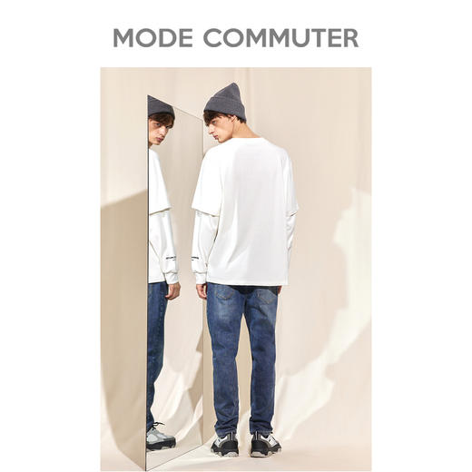 MODE COMMUTER旗舰店商场同款纯棉圆领长袖男拼接印花多色上衣 商品图3