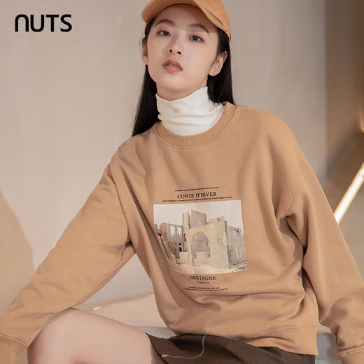 NUTS冬季新款圆领宽松简约休闲时尚百搭卫衣长袖T恤女241023029B 商品图0