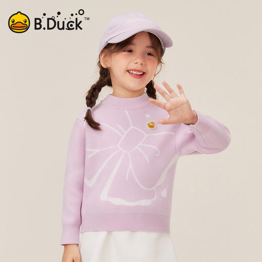 bduck小黄鸭童装冬季女童毛衣针织衫蝴蝶结提花105-150 BF5512916 商品图0
