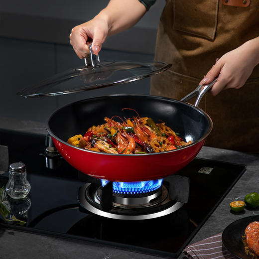 神田高端线珐琅釉 钛彩米系列0涂层不粘炒锅30cm/32cm，久烧不黑，质保30年 商品图5