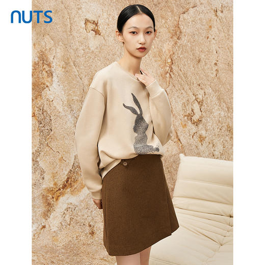 NUTS秋冬款棕色气质百搭复古时尚高腰短款A字半身裙女341062258 商品图3