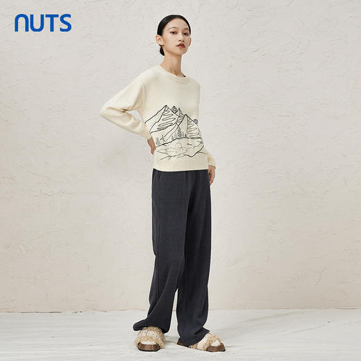 NUTS冬款白色气质百搭圆领宽松显瘦打底针织套头衫女343052065 商品图1