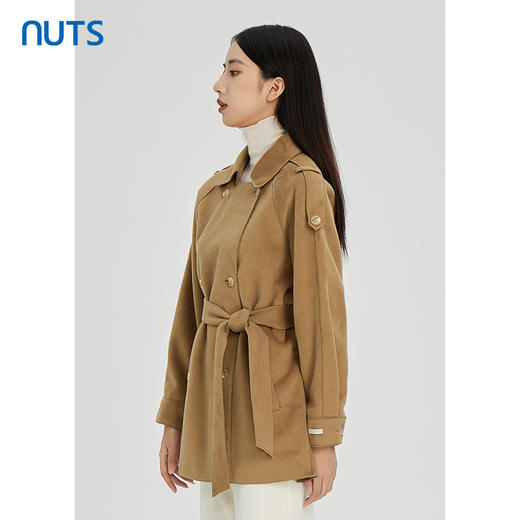 NUTS纯色翻领气质百搭收腰显瘦双排扣中款外套女241042401 商品图2