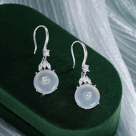 子佩集S925银【清风扶叶】耳环【EL040152】纯银白玉髓时尚2412