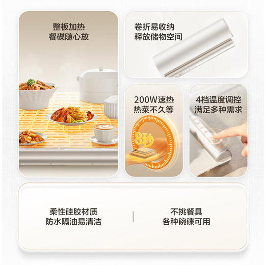 积分免费兑：苏泊尔折叠暖菜板 饭菜保温板热菜板 加热桌垫菜板 柔性面板解冻温奶保温板（方形） BF4624R832D 商品图2