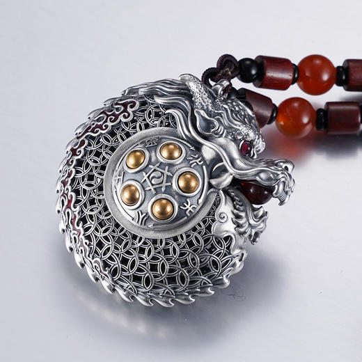 子佩集S999银【神龙佑】手把件【JJYS003】纯银仿古花丝球镀金可转动嘴可开合2412 商品图5