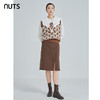 NUTS秋冬款棕色时尚通勤气质开叉直筒中长款半身裙女241063043B 商品缩略图2