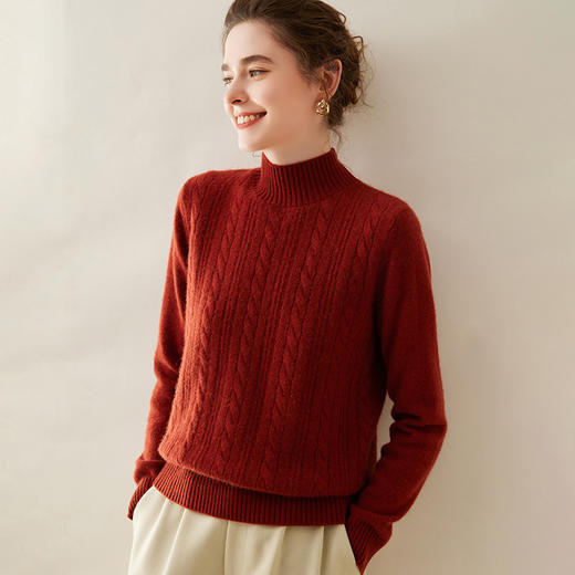 【自】全新升级【铂金会员588/天猫799/差价211】(33830) 洛诗琳双股加厚山羊绒衫保暖正肩小麻花长袖套头半高领简约针织打底衫 商品图9