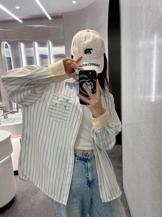 顺丰包邮洛诗琳40611简约设计感四角绣线口袋条纹休闲衬衫女209 商品图5