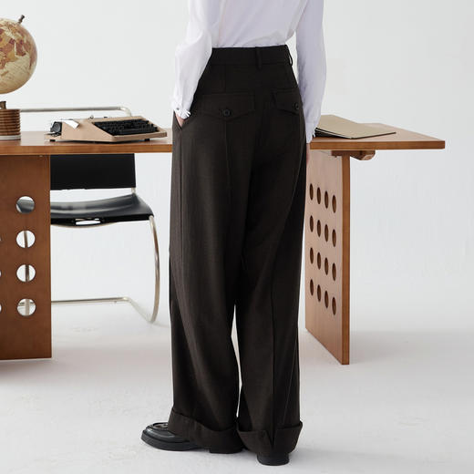 谜底阔腿裤长裤女2025春新品通勤风宽松羊毛混纺休闲裤251MK0009 商品图2