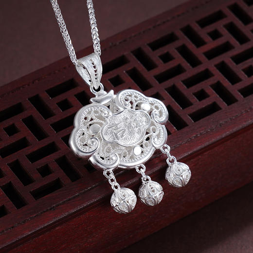 子佩集S990银【如意锁福】吊坠【QFDZ042】纯银花丝(不含链)2412 商品图2
