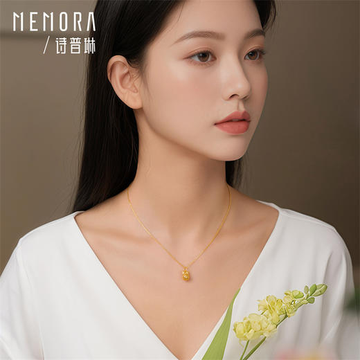 蝴蝶结铃铛吊坠3D硬金女款黄金项链足金单挂坠MEMORA诗普琳 HPE01201（线上专供） 商品图4
