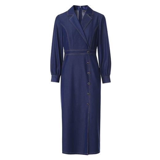 EITIE爱特爱气质翻领复古牛仔收腰开叉设计感连衣裙春季新款A2507531 商品图5