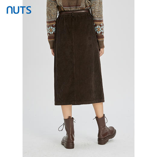 NUTS秋冬款复古气质百搭高腰显瘦直筒开叉灯芯绒长裙女241063628 商品图4