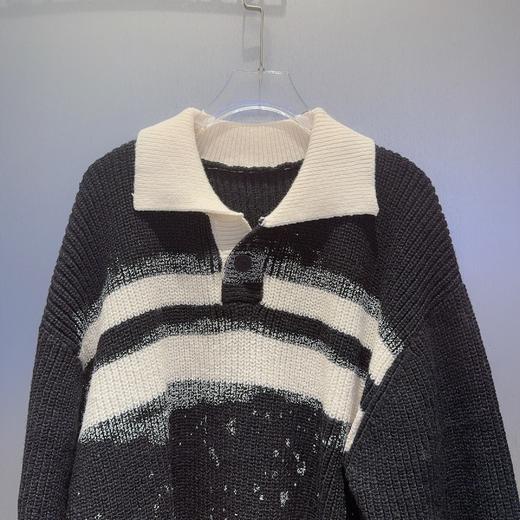 NZ3翻领拼色条纹甩点长袖毛织衫（黑） 冬季 144130030321 商品图5