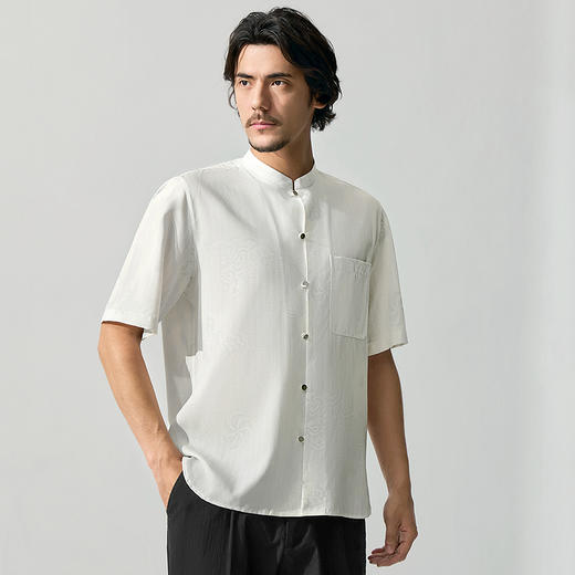 【中华立领】柒牌短袖衬衫男士2025夏季薄款满印国潮立领休闲衬衣128A70130 商品图2