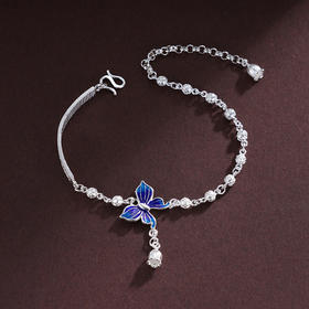 子佩集S990银【蓝蝶之恋】手链【QFSL017】纯银蓝色蝴蝶珐琅彩2412