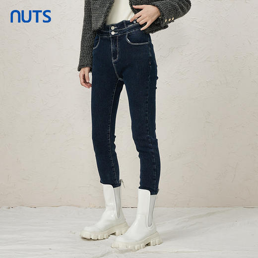 NUTS秋冬款深蓝色气质百搭修身高腰显瘦长款牛仔裤女343112209 商品图3