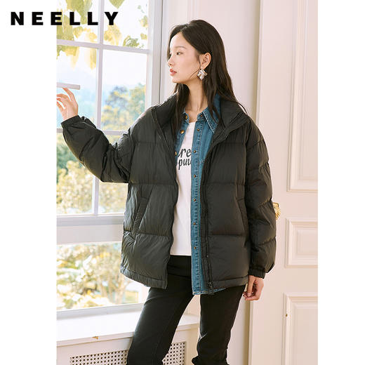 NEELLY纳俪85白鹅绒立领短款羽绒服冬季新款时尚休闲加厚外套 商品图0