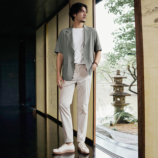 【谢震业同款】柒牌短袖西装外套男春夏新款宽松肌理泡泡纱休闲西服128C70190 商品图5