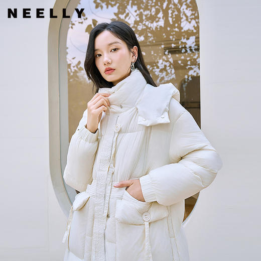 NEELLY纳俪商场同款冬新款直筒保暖显瘦长款连帽外套女舒适羽绒服 商品图0