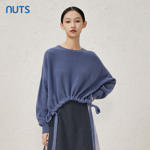 NUTS新品时尚圆领抽绳前短后长保暖毛织套头衫女343052022 商品图1