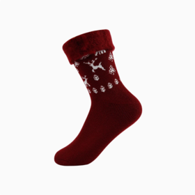 ATSUGI/厚木秋冬保暖里起毛加厚居家袜翻边小鹿图案短袜RGA3573