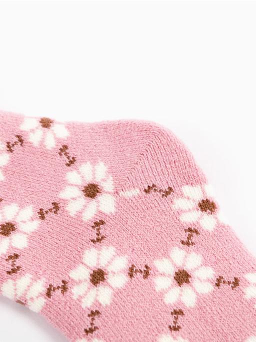 ATSUGI秋冬里起毛保暖翻边可爱居家袜清新花朵少女短袜加绒棉袜RGA3574 商品图1