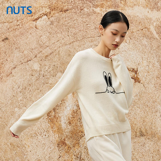 NUTS秋冬款气质百搭米白色减龄羊毛打底毛织套头衫女344052295 商品图1