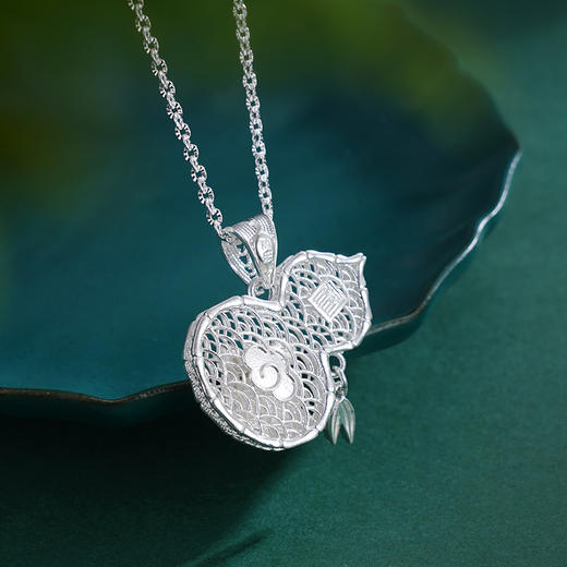 子佩集S990银【福禄熊宝】套链【DSTL003】纯银大师工坊原创作品熊猫葫芦花丝项链珐琅彩项链2412 商品图2