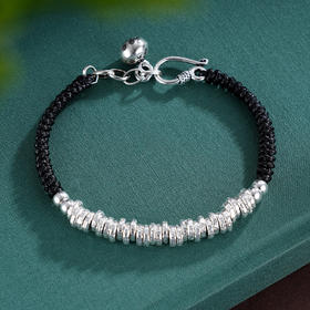 子佩集S925银【绽放之力】手链【TSB0002-5】纯银钱串原创2腰缠万贯黑绳盘缠盘缠2412