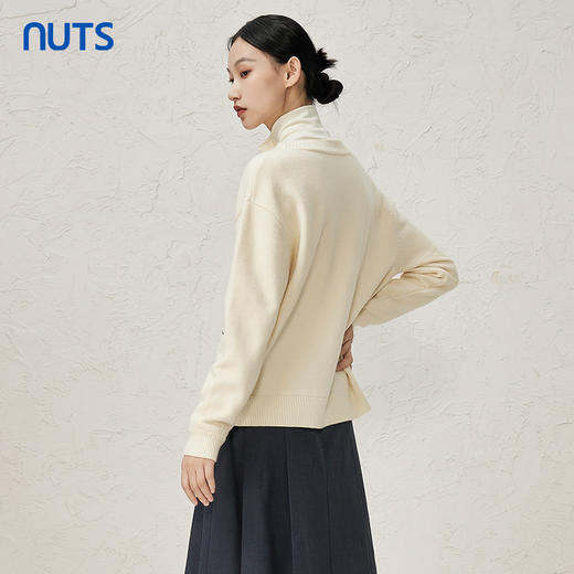 NUTS冬季新品百搭通勤杏色V领开衫时尚保暖毛织中外套女343052062 商品图4