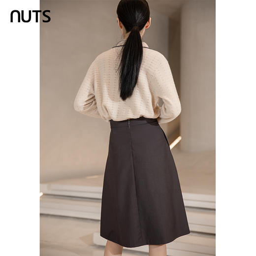 NUTS秋冬款高腰设计感气质A字遮肉显瘦百褶中长裙女241063060B 商品图1