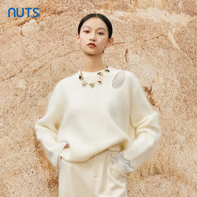 NUTS秋冬款米白色气质百搭软糯设计感蕾丝拼接针织衫女342052271